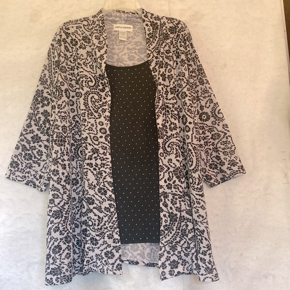 Cathy Daniels Plus Size 3X Paisley Floral 2Fer Twofer Beaded Layered Blouse Top